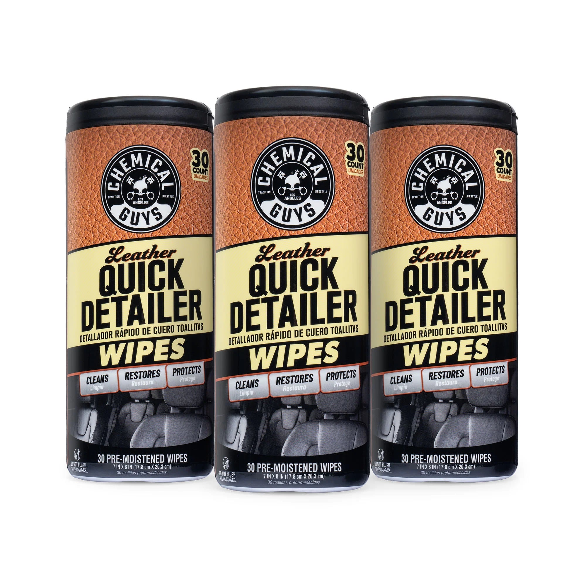 Chemical Guys Clean Leather Quick Detailer Wipes 3-Pack Kit