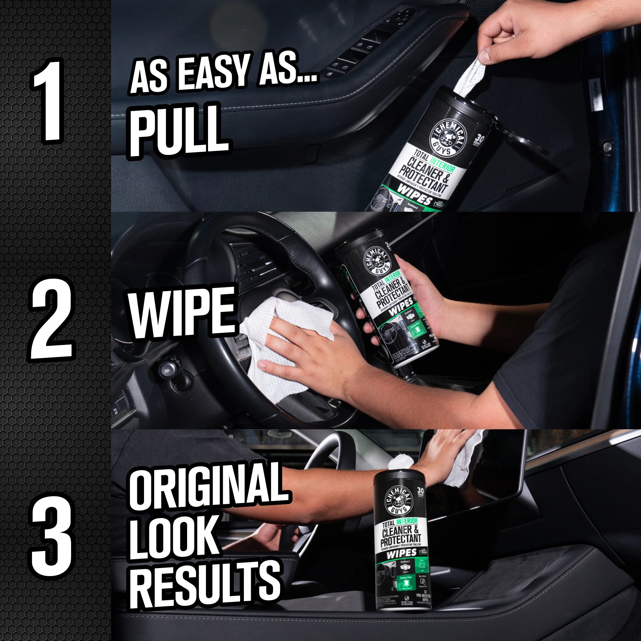 Chemical Guys Clean Total Interior Cleaner & Protectant Canister Wipes - Image 7