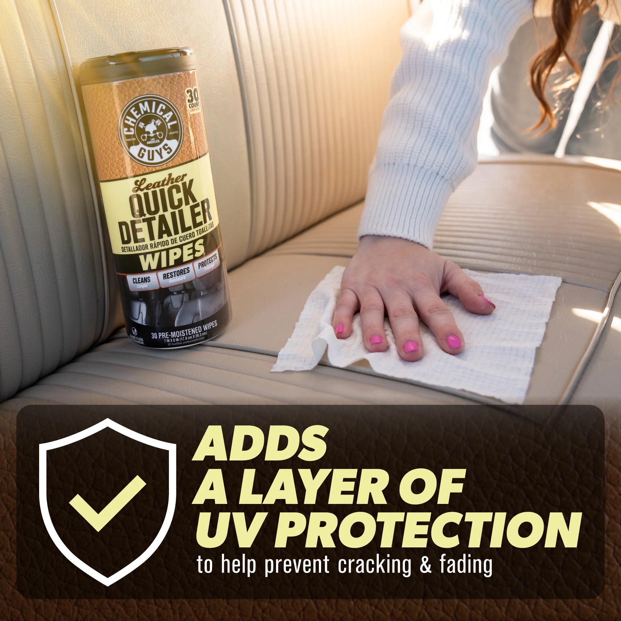 Chemical Guys Clean Leather Quick Detailer Wipes 3-Pack Kit - Image 4