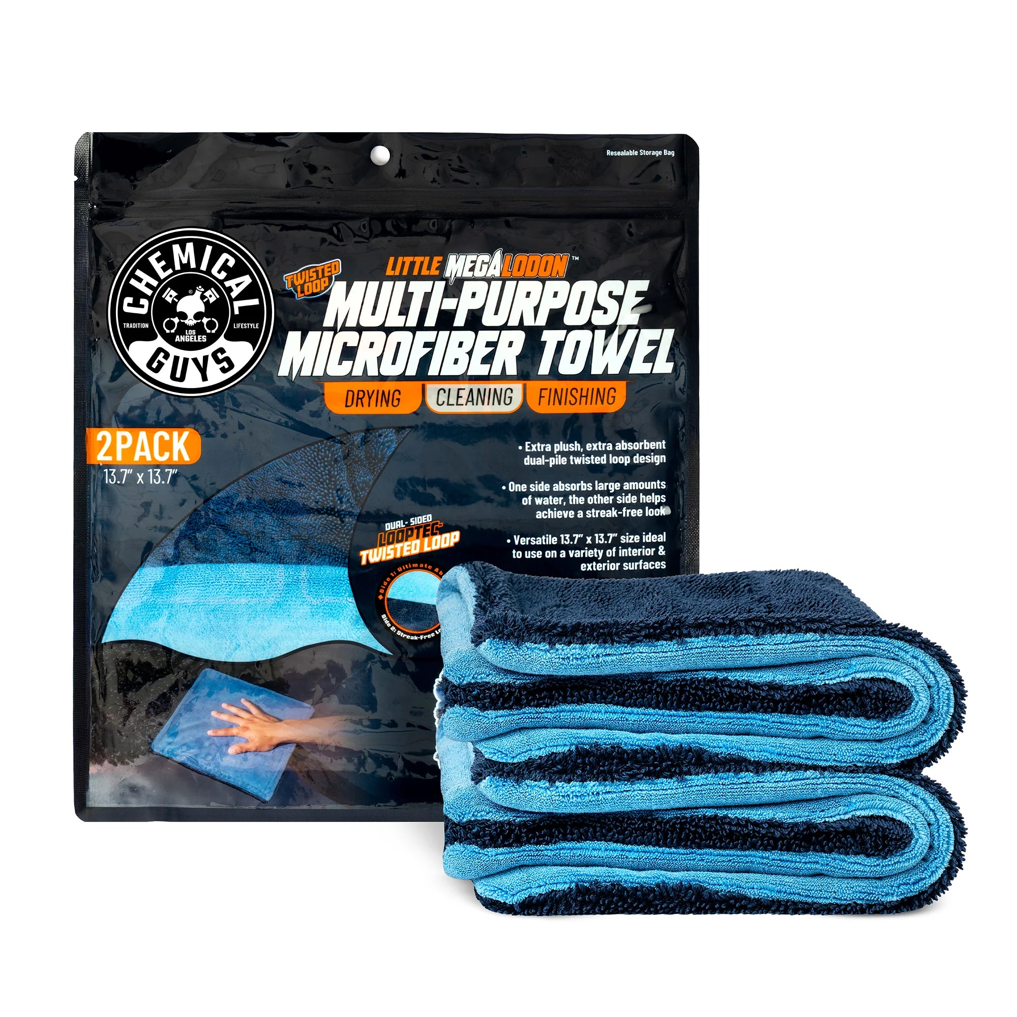 Chemical Guys Clean Little Megalodon Multi-Purpose Microfiber Towel 2-Pack