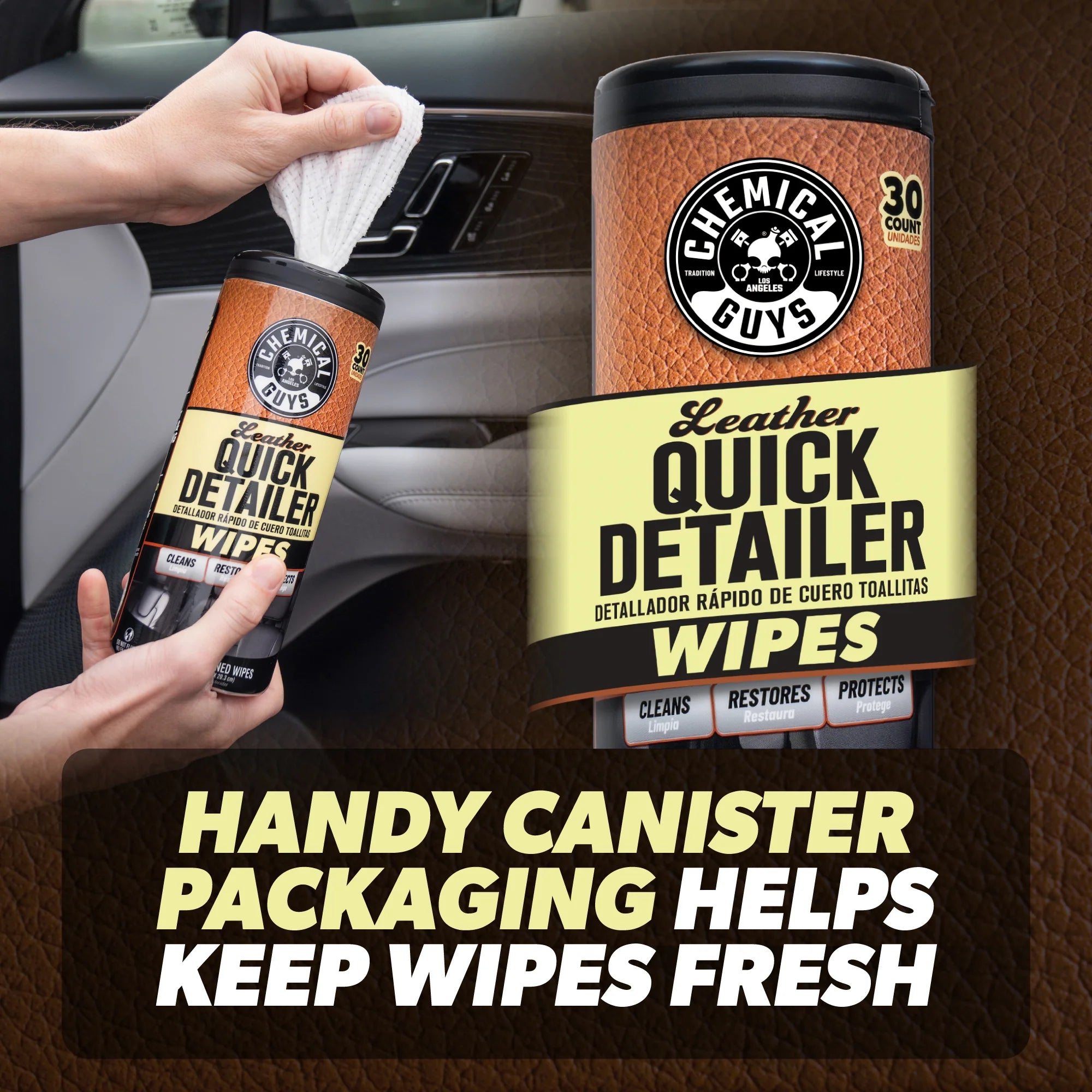 Chemical Guys Clean Leather Quick Detailer Wipes 3-Pack Kit - Image 5