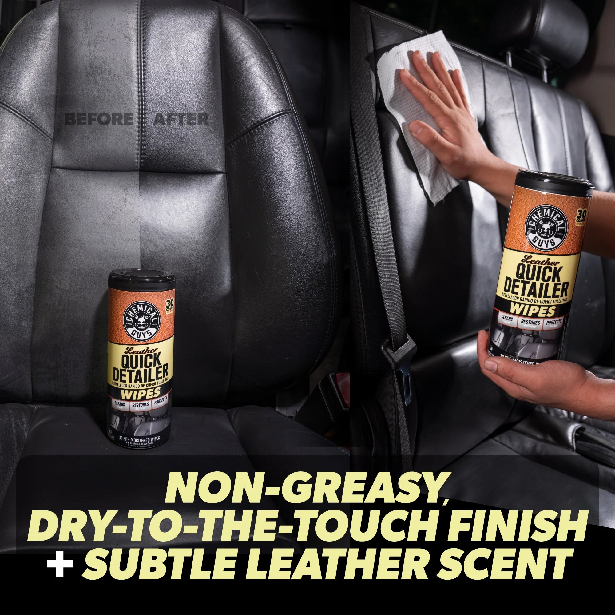 Chemical Guys Clean Leather Quick Detailer Wipes 3-Pack Kit - Image 6