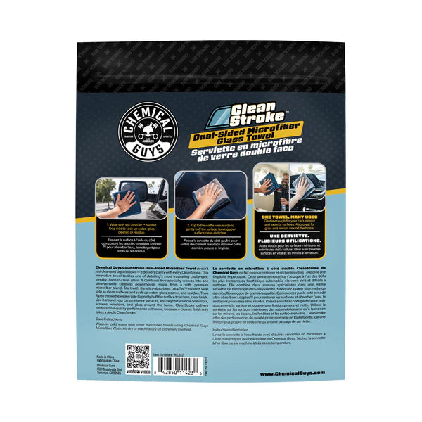 Chemical Guys Clean CleanStroke Dual-Sided Microfiber Glass Towel 2-Pack - Image 4